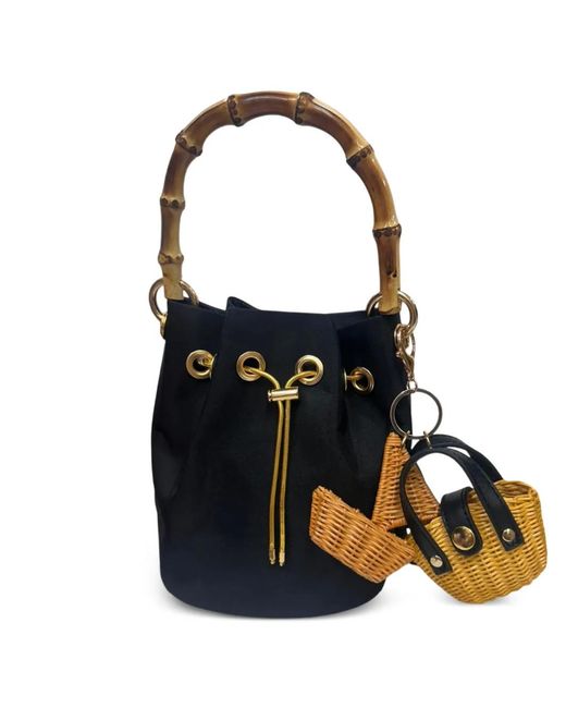 Serpui Black Ingrid Bamboo-Handle Bag