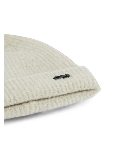 Massimo Osti Studio Natural Felted Logo-Plaque Ribbed Beanie Hat for men