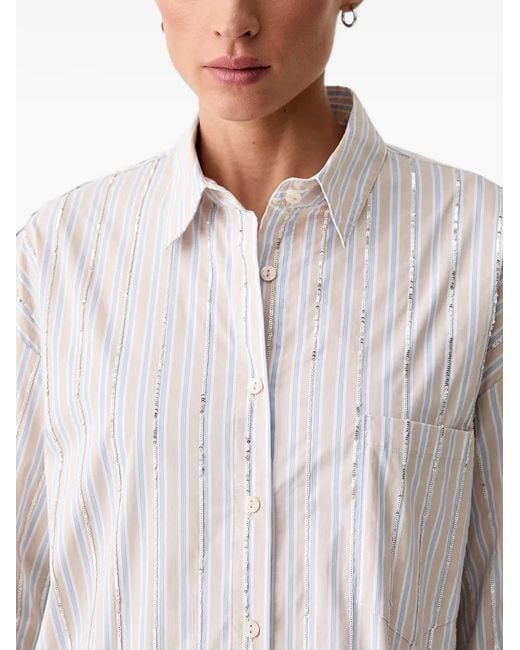 Isabelle Blanche White Embellished Striped Shirt