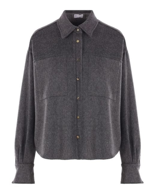 Brunello Cucinelli ホーンボタン シャツ Gray