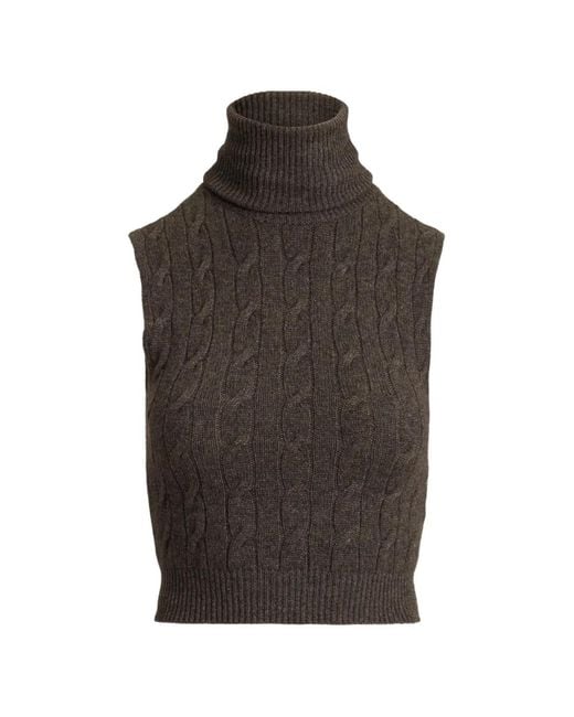 Ralph Lauren Brown Pull En Maille Torsadée À Détails Chaîne