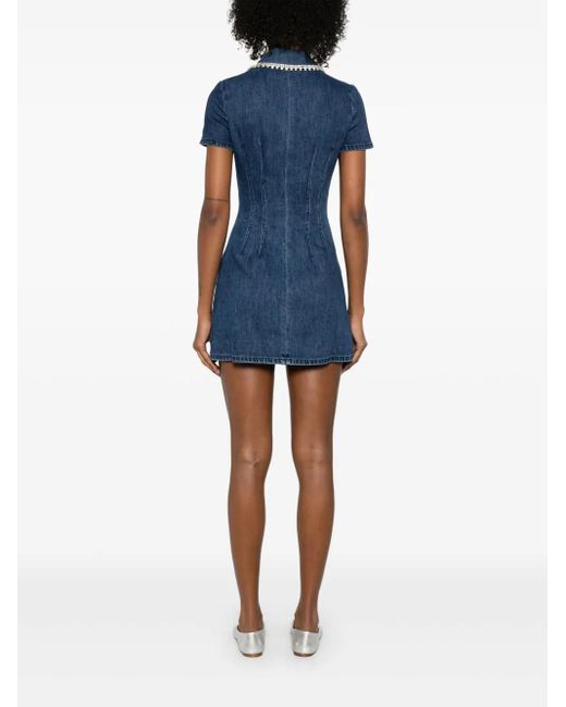 Self-Portrait Denim Mini-Jurk Met Kraag in het Blue