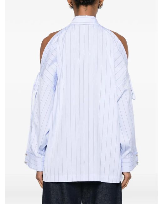 Erika Cavallini Semi Couture White Pinstripe Cold-Shoulder Shirt