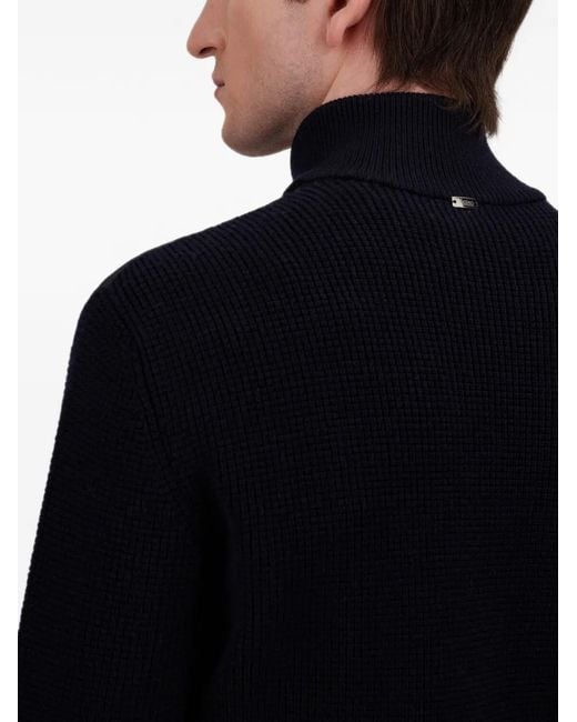 Herno Blue Waffle-Knit Padded Cardigan for men