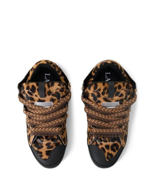 Lanvin Brown Zigzag-Tie Leopard Sneakers for men