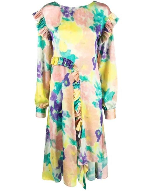 Remain Blue Floral-Print Long-Sleeved Maxi Dress