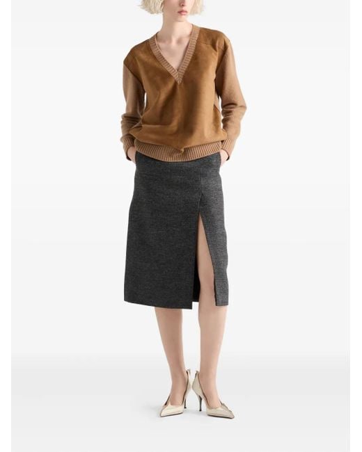 Prada Gray Front-Slit Skirt