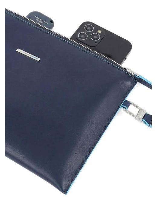 Piquadro Blue Pochette En Cuir À Anse Poignet