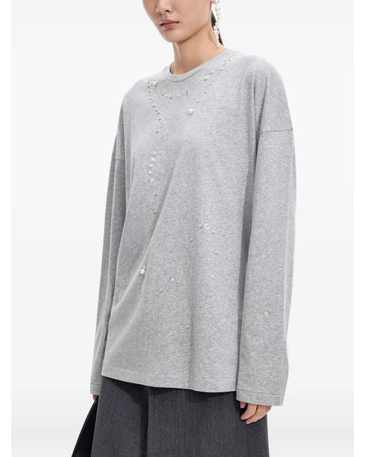 JNBY Gray Pearl-Embellished Long-Sleeve T-Shirt