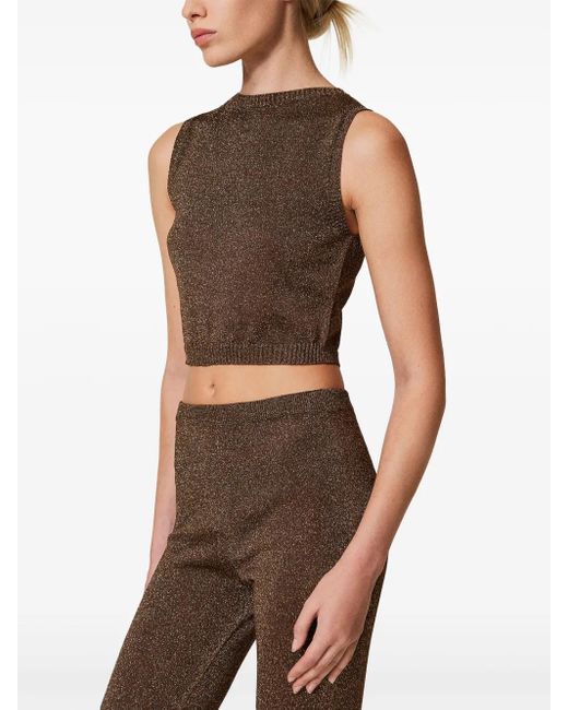 Twinset Brown Lurex Knitted Top