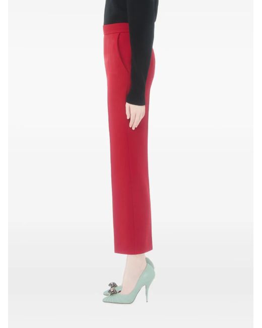 Valentino Garavani Red V-Detail Wool-Crepe Trousers