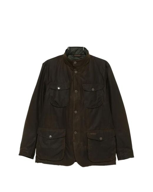 Barbour Black Waxed Elbow-Patch Coat for men