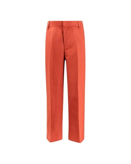 Closed Red Belt-Loop Trousers