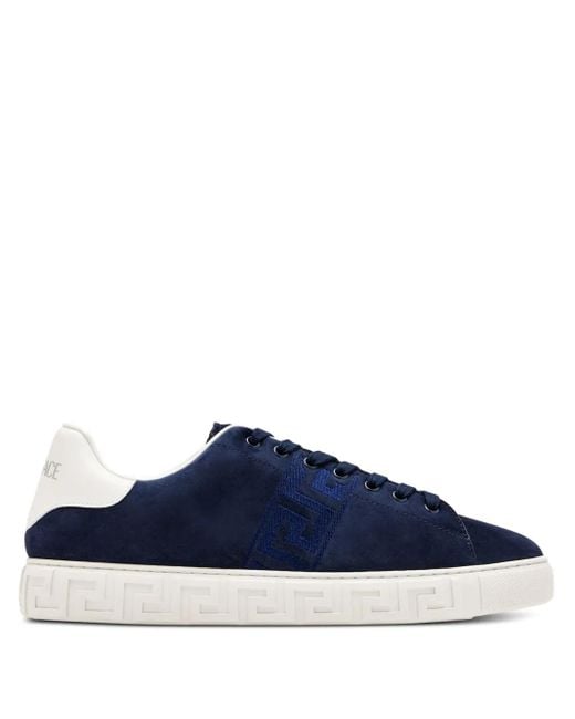 Versace Blue Greca Suede Sneakers for men