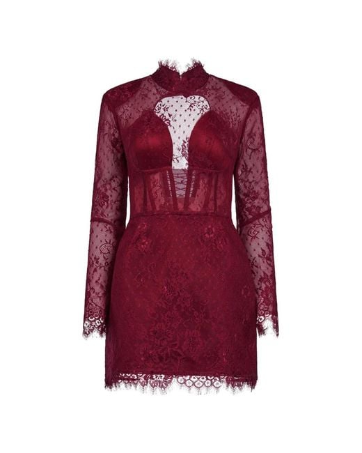 ARAFTU Women's Red Lace Long-Sleeve Dress - radharamanexports.com