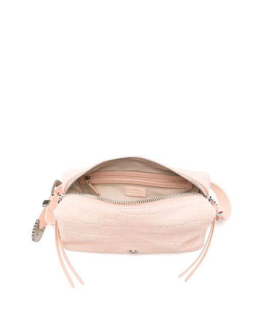 Pinko Pink Crocodile-Effect Leather Shoulder Bag