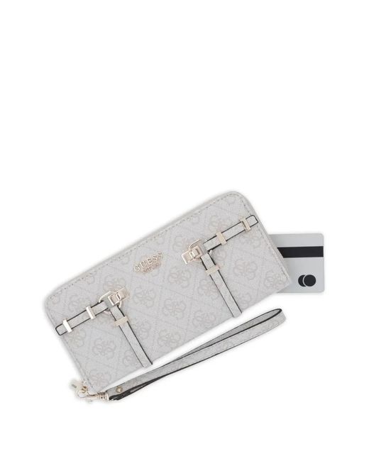 Guess White Monogram-Print Buckled Wallet