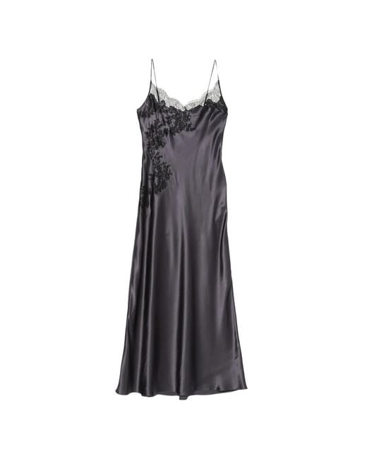 Carine Gilson Gray Lace-Trim Silk Nightdress