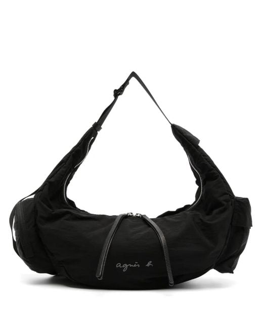 Agnes B. Black Nylon Shoulder Bag