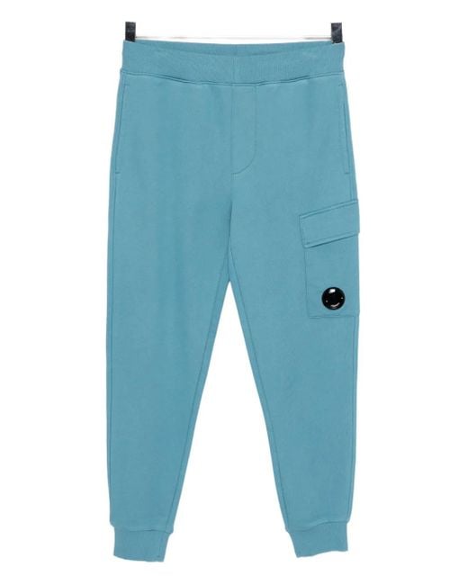 C P Company Blue Logo-Plaque Cotton Track Pants for men