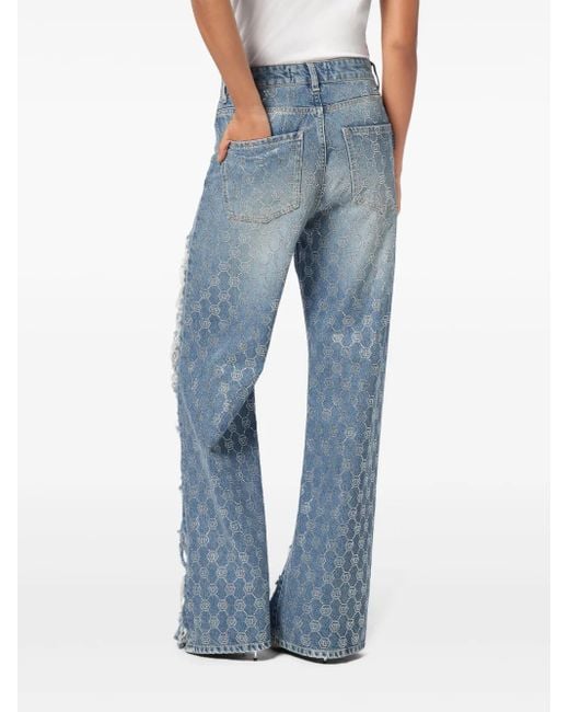 Philipp Plein Blue Monogram Strass Jeans