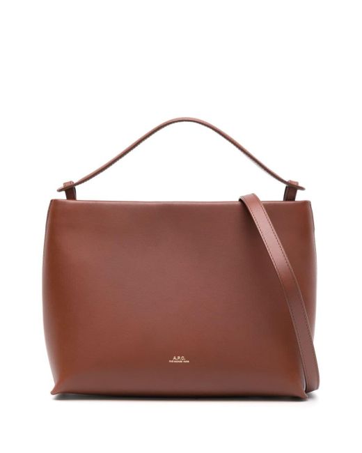 A.P.C. Brown Logo-handle Leather Bag
