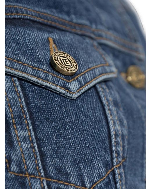 Balmain Blue Logo-Button Denim Jacket