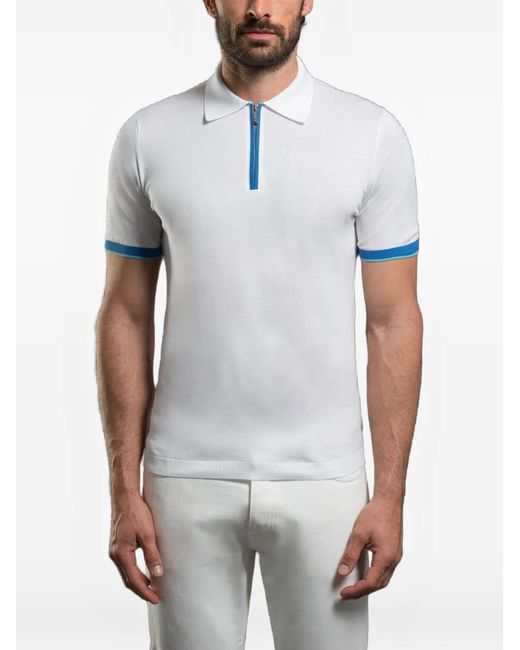 Moorer White Half-Zip Short-Sleeve Polo Shirt for men
