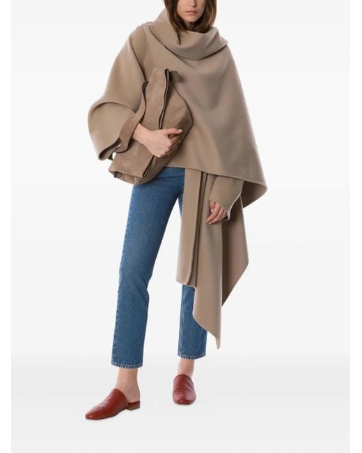 Alberta Ferretti Natural Asymmetric Draped Poncho