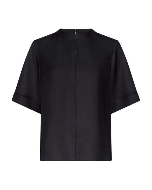 Loulou de Saison Black Havana Lace-Stitch Silk Top