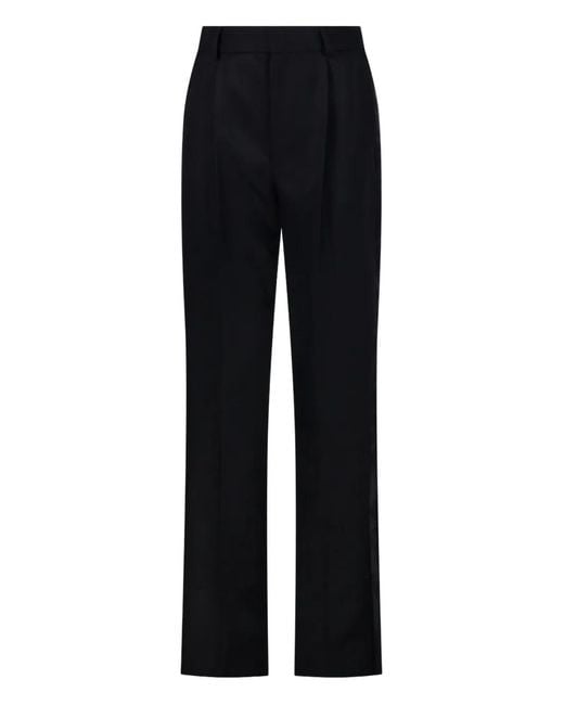 Victoria Beckham Blue Pleated Straight Trousers