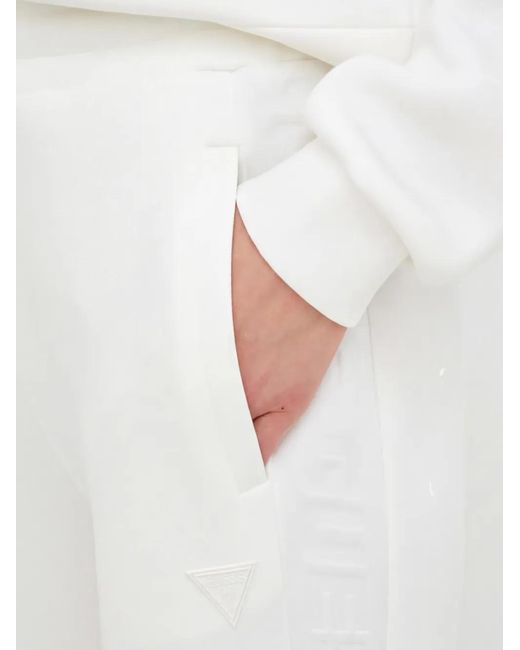 Guess White Drawstring Logo-Patch Track Pants