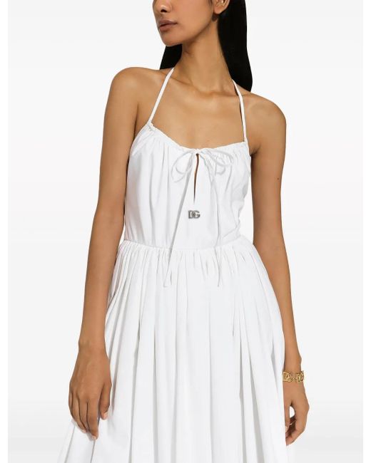 Dolce & Gabbana White Midi Cotton Dress With Circle Skirt