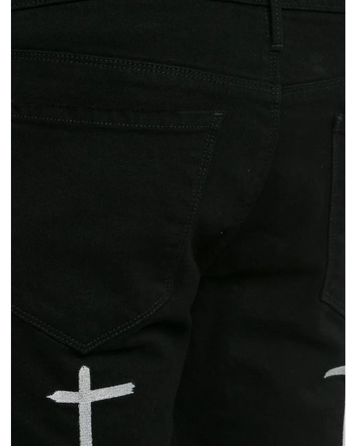 RTA Black Knee Embroidered Jeans for men