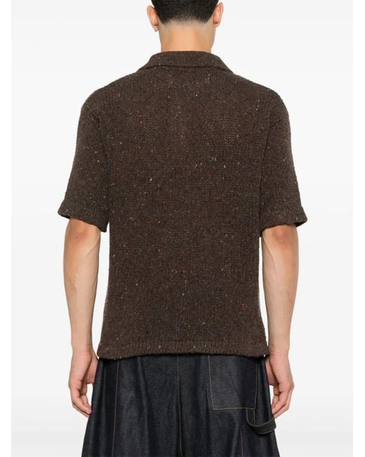ERL Black Speckle-Knit Polo Sweater