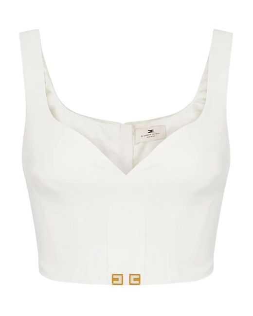 Elisabetta Franchi White Logo-Patch Top