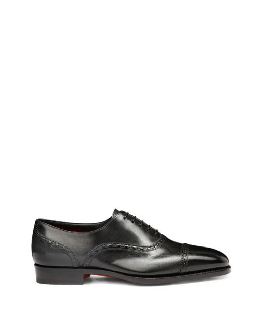 Santoni Black Perforated Leather Oxford Shoes for men
