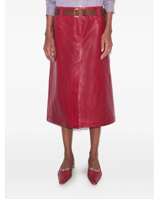 Tory Burch Red Leather Skirt