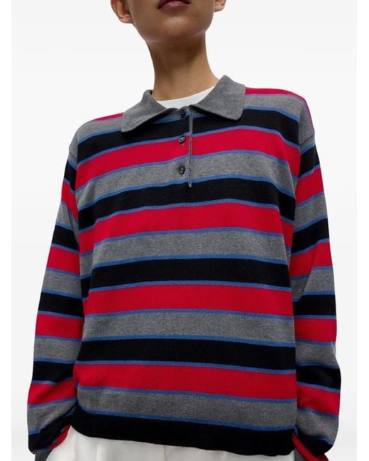 Cordera Red Striped Long-Sleeve Polo Top