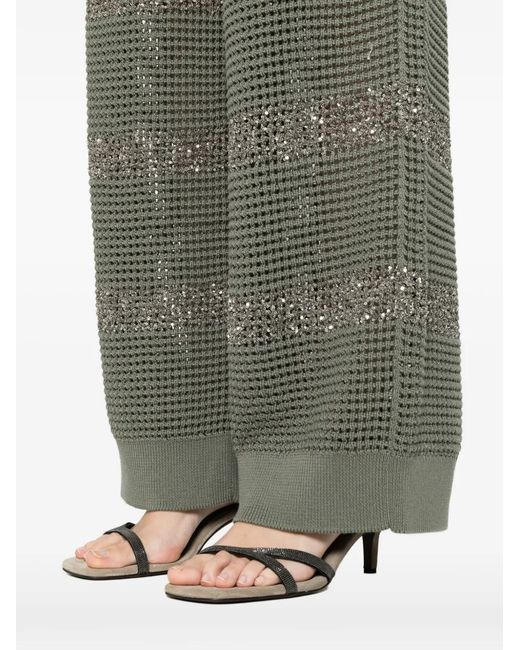 Brunello Cucinelli Gray Sequin Striped Trousers