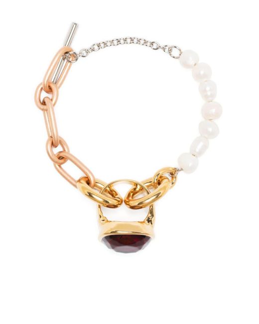 Pulsera de cadena con perlas y anillo Marni de color White