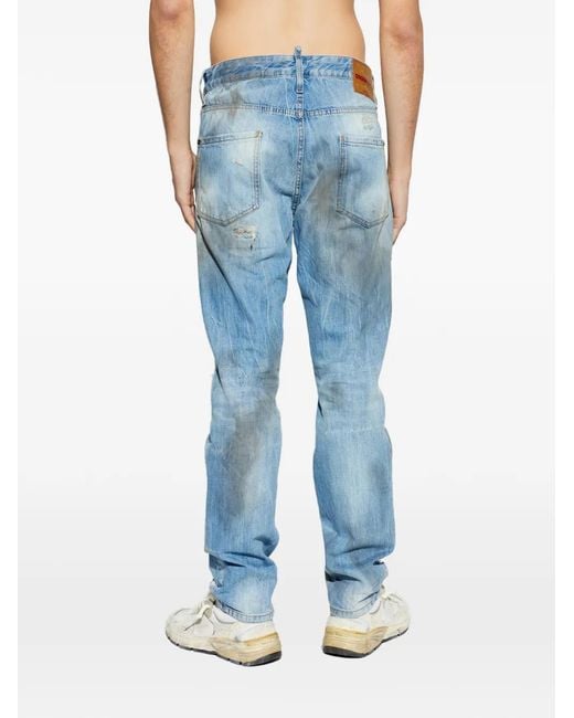 Pantaloni Con Effetto Vissuto di DSquared² in Blue da Uomo