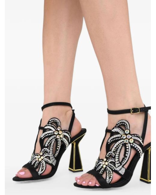 Kat Maconie Black Crystal-Embellished Palm-Tree Sandals