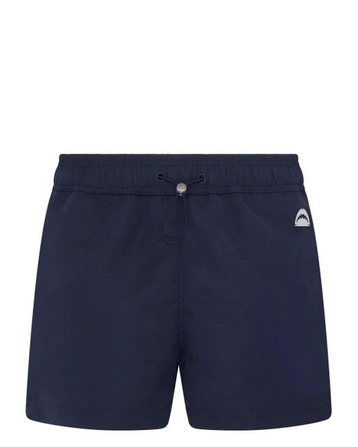 Let's Swim Blue Shark-Appliqué Swim Shorts for men