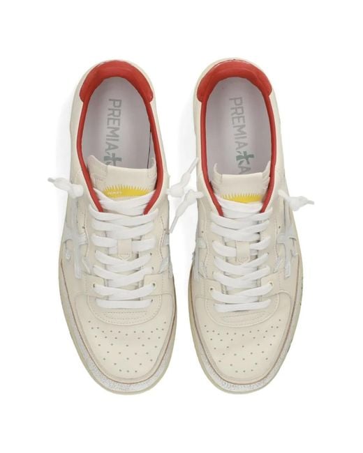 Premiata White Clay Crackled-Effect Sneakers for men