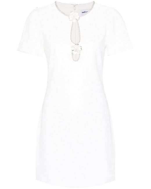Self-Portrait White Sequin-embellished Mini Dress