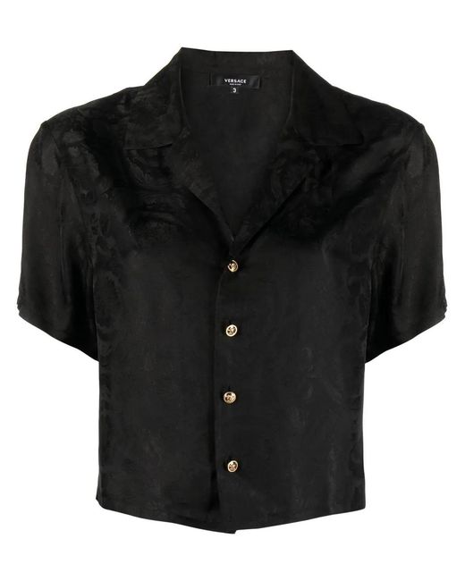 Versace Black Barocco Jacquard Pajama Top