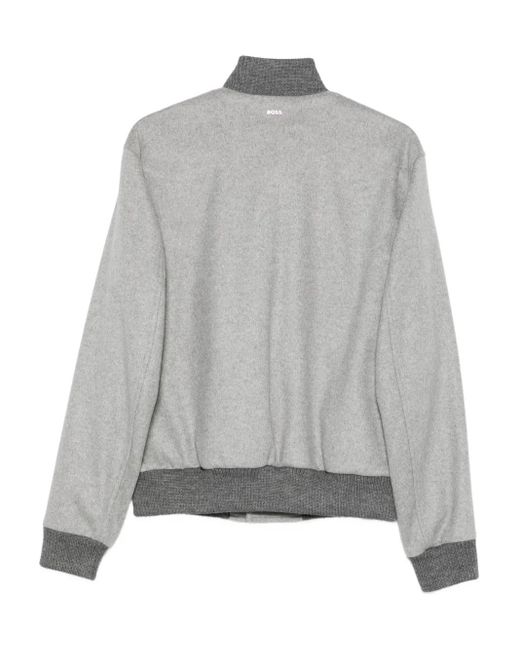 Boss Gray Button-Fastening Pocket Bomber Jacket for men