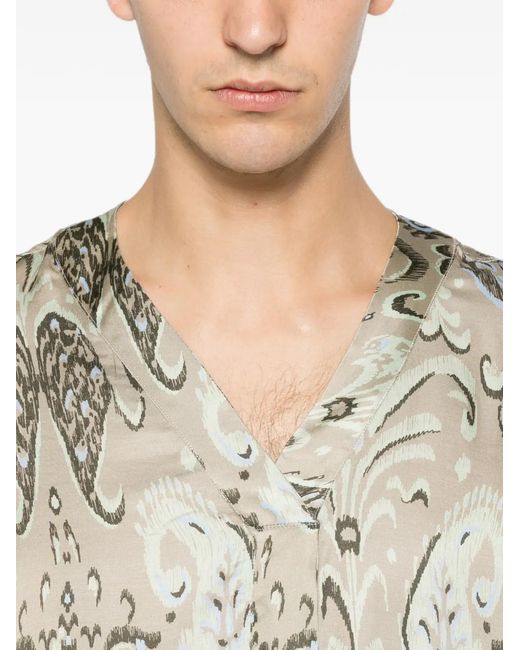 Low Brand White Paisley-Pattern V-Neck Shirt for men
