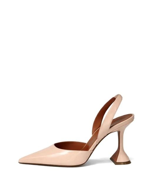 AMINA MUADDI Natural Holli Sling 95 Champagne-Colored Patent Leather Slingback Pumps With Hourglass Heel
